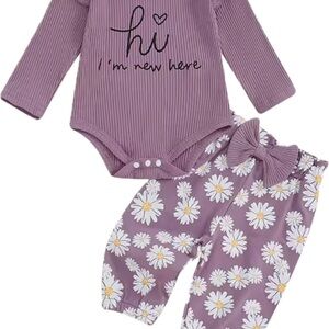 Purple Baby Outfit with Floral Pants New 0-3 months shoes for